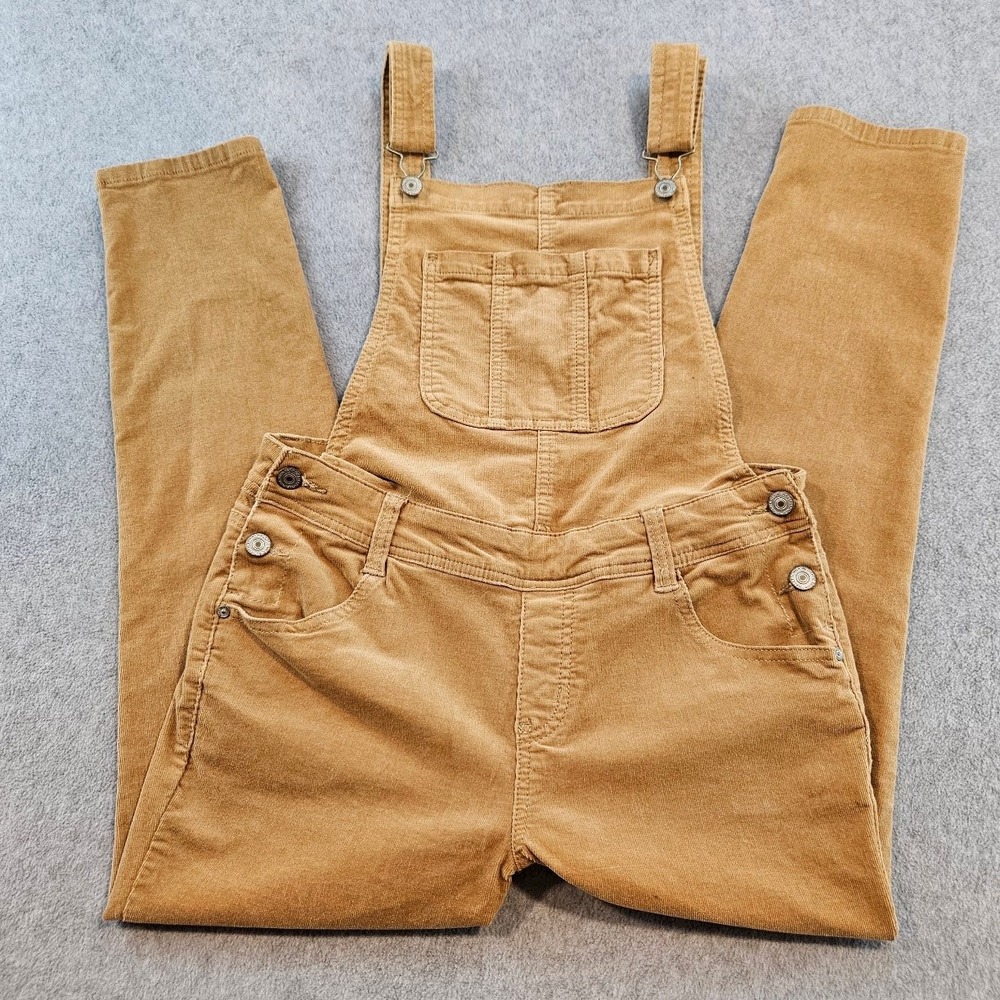WallFlower Womens Corduroy Overalls Camel Tan Slim Leg Bib Dungarees L